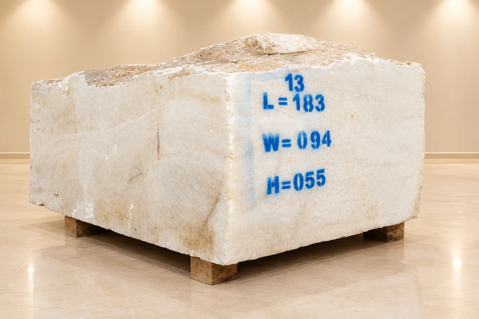 Ivory Marble Block with Blue Stencils